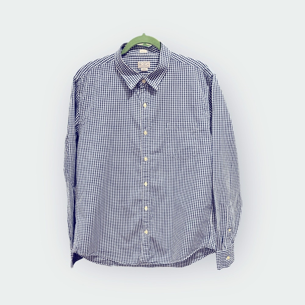 J. Crew mens navy and white gingham‎ button down shirt size XL